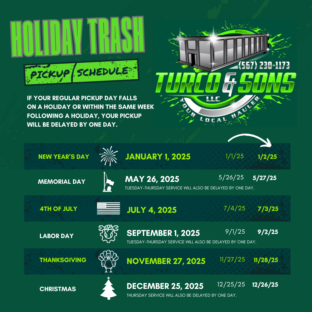 HOLIDAY TRASH PICKUP SCHEDULE